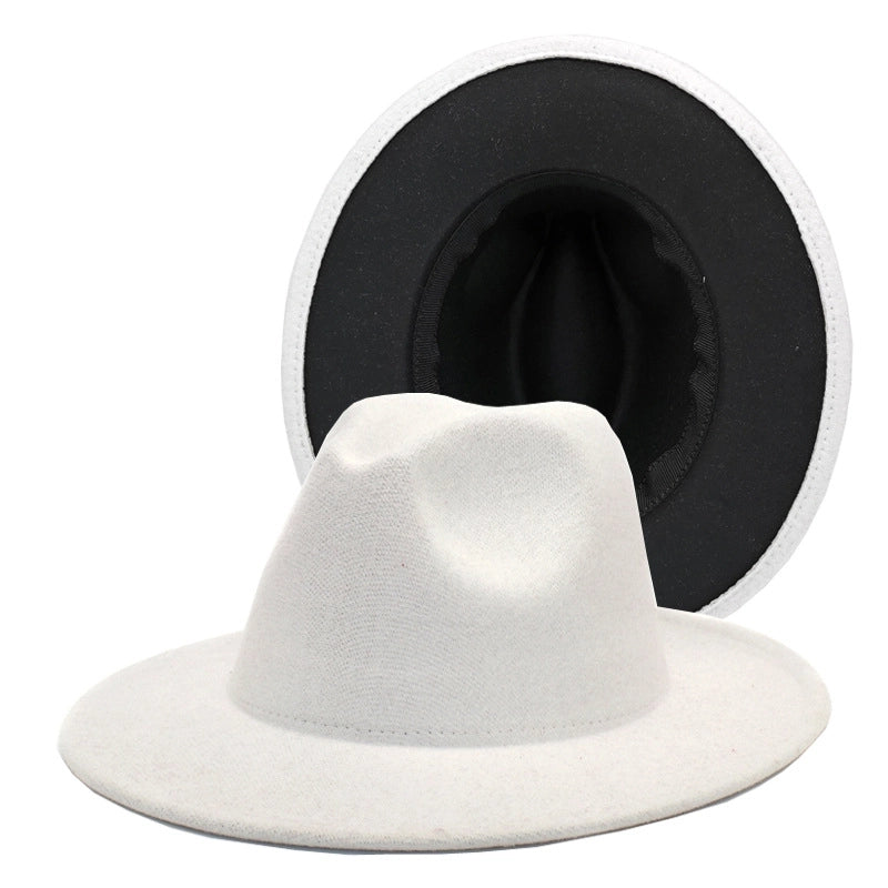 Popular Two-color Woolen Hat Women's Fashion Wide-brimmed Felt Hat Hat Jazz Hat Men