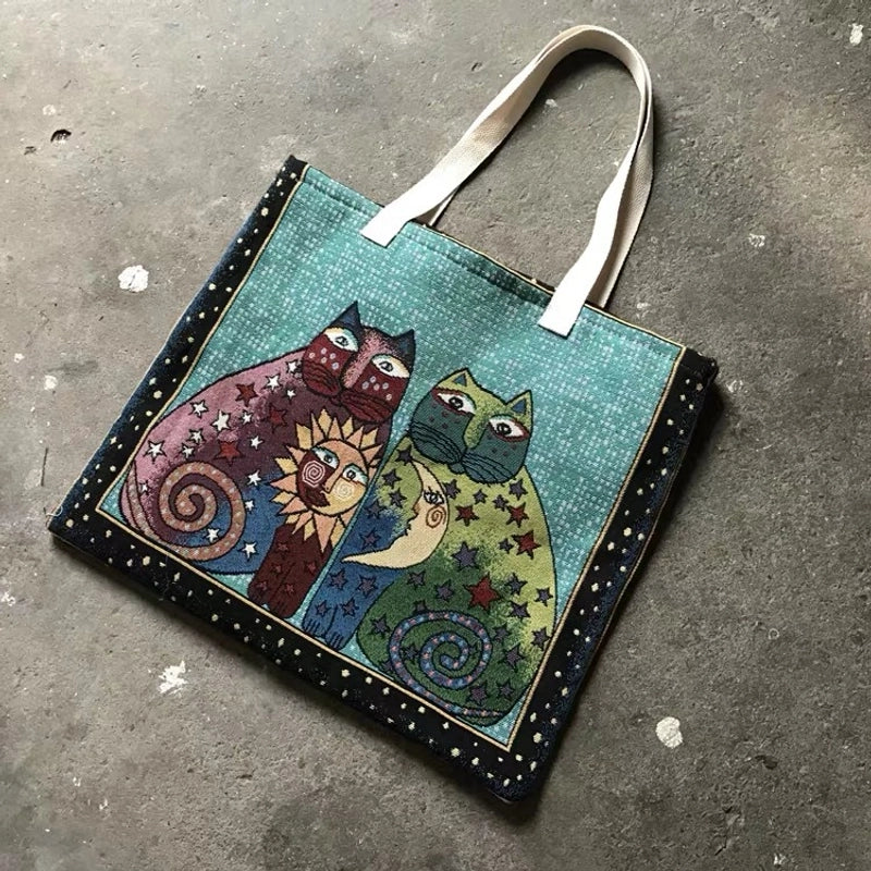 Women's Canvas Printing Streetwear Square Open Square Bag