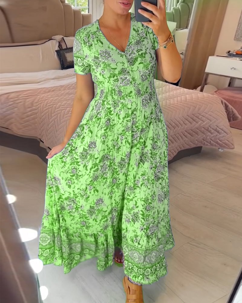 🎁LAST DAY SALE-49% OFF🎁Floral Print V-neck Dress