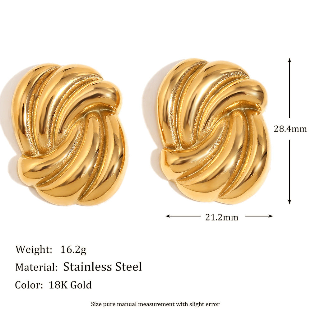 Fashion Personality Niche Design Earrings Stainless Steel 18K Gold Plated Oval Bow Earrings For Women