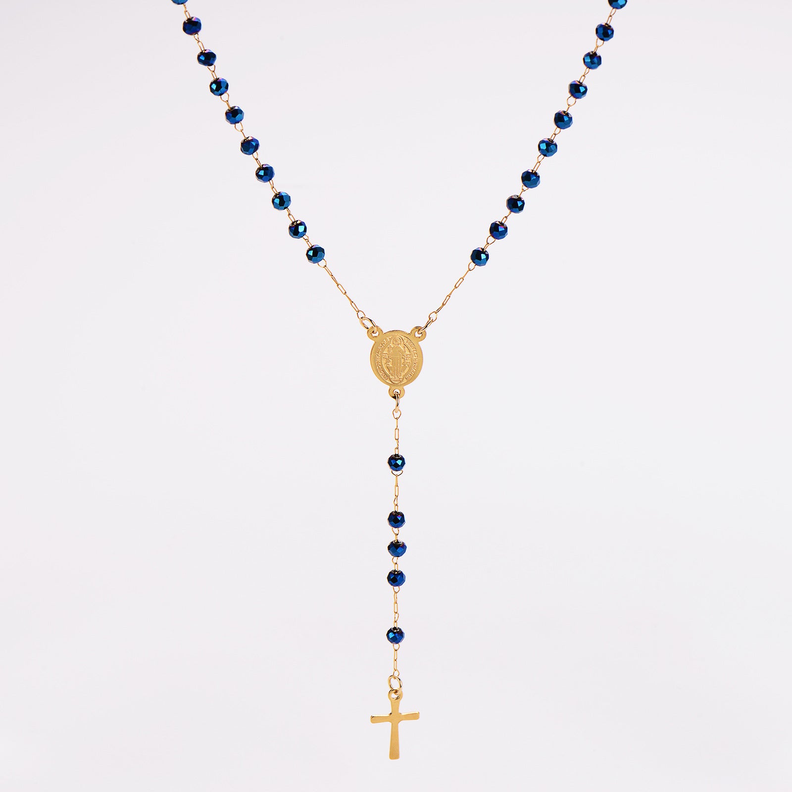 Aml Stainless Steel Vintage Oval Cross Bead Necklace