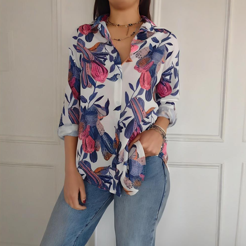 🌸 Special Price £13.98!!Elegant Plants Print Button-up Shirt