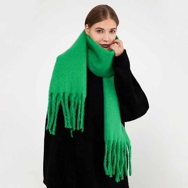 Women's Minimalist Solid Color Polyester Tassel Scarf