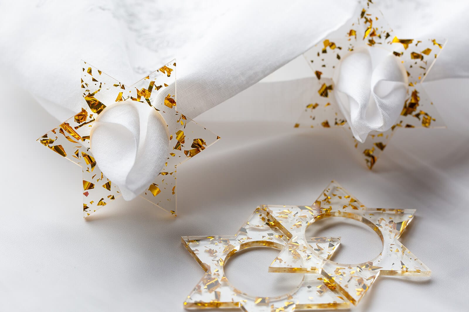 Magen David Napkin Rings - Gold Fleck - Set of 4