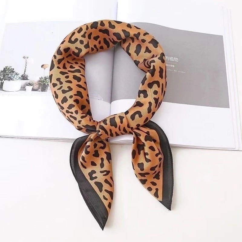 Women's Minimalist Leopard Satin Printing Silk Scarves