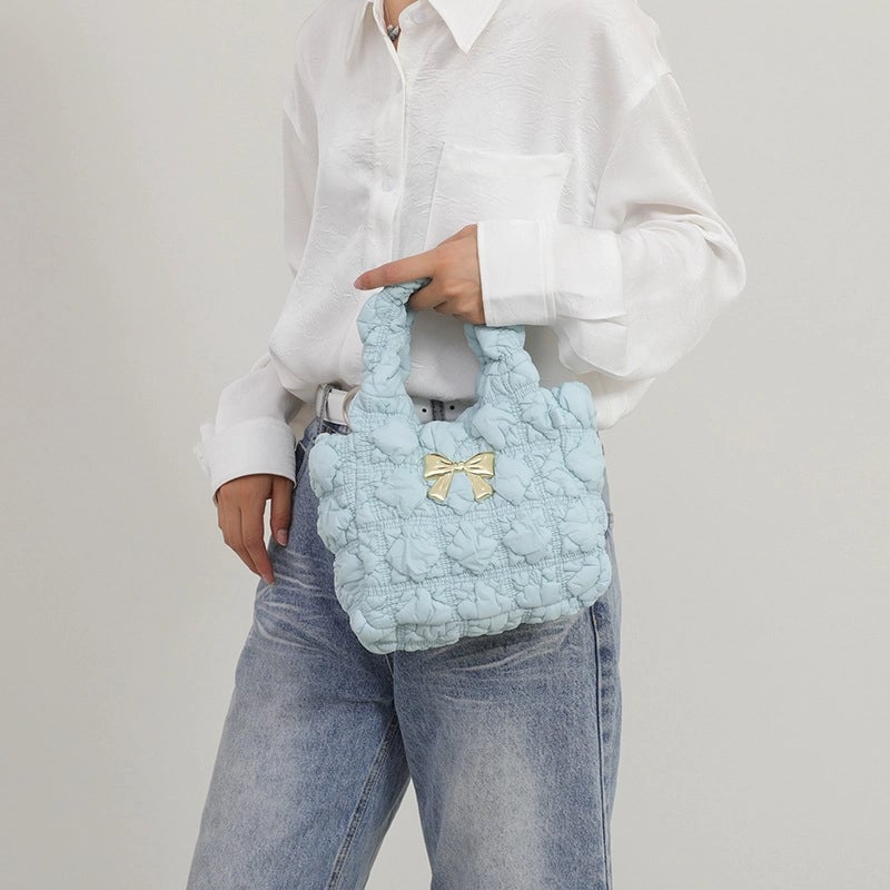 Women's Small Nylon Solid Color Bow Knot Streetwear Square Magnetic Buckle Shoulder Bag Handbag