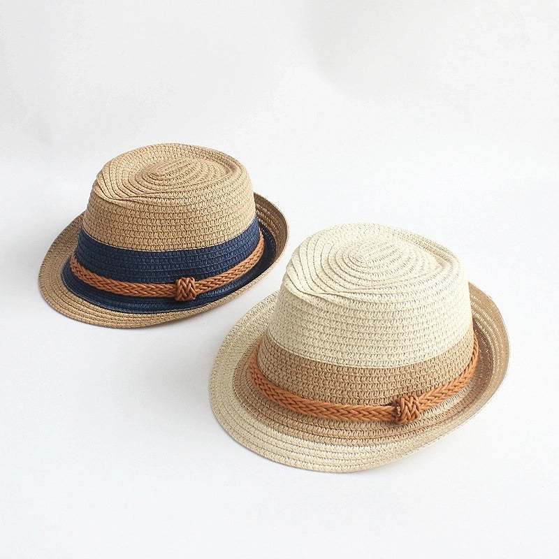Children Unisex Fashion Color Block Crimping Straw Hat