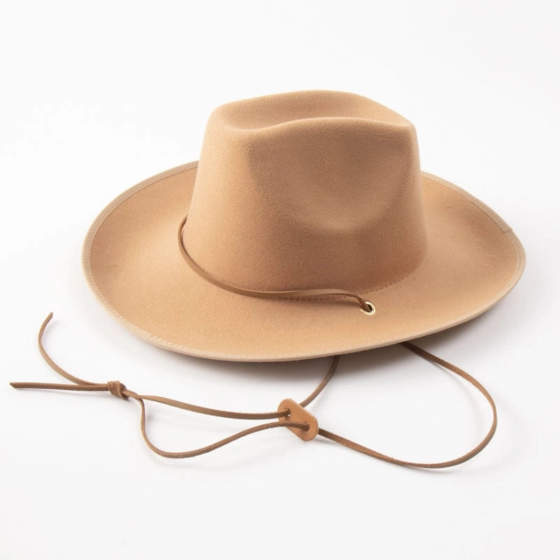 Shaping Curved Brim Along Rectangular Top Western Denim Jazz Top Hat Windproof Leather Rope Retro Tibetan Felt Hat