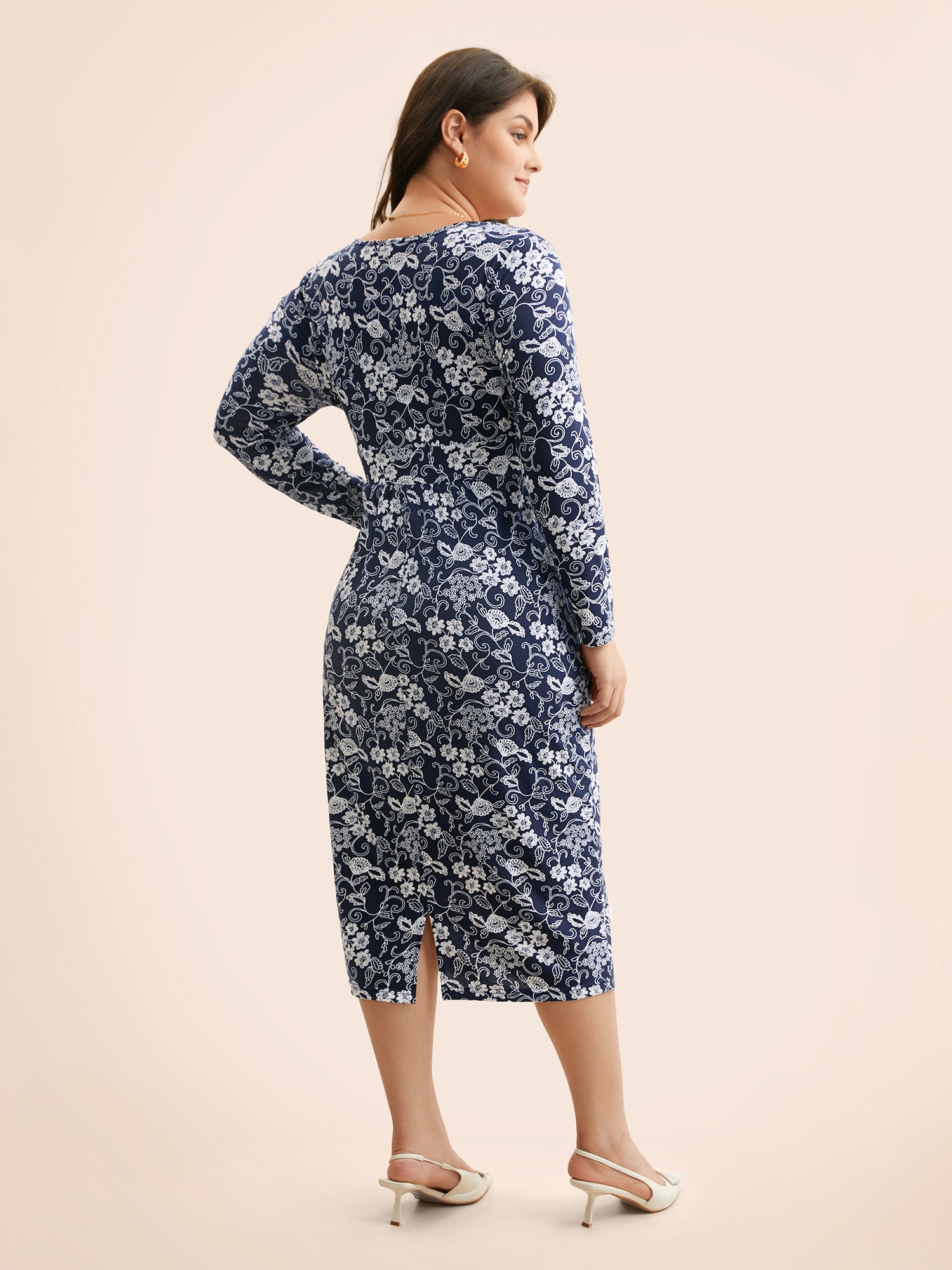 Floral Slit Hem Slim Fit Dress