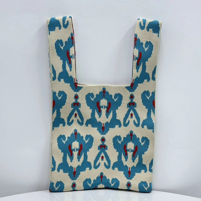 Unisex Small Polyester Geometric Vintage Style Vacation Weave Square Open Handbag