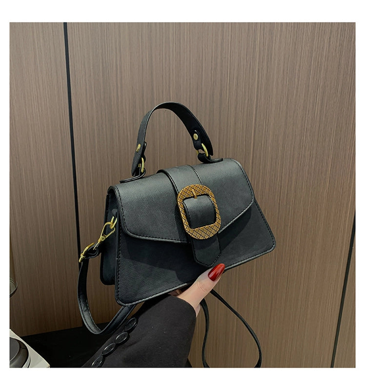Women's Pu Leather Solid Color Streetwear Square Flip Cover Handbag