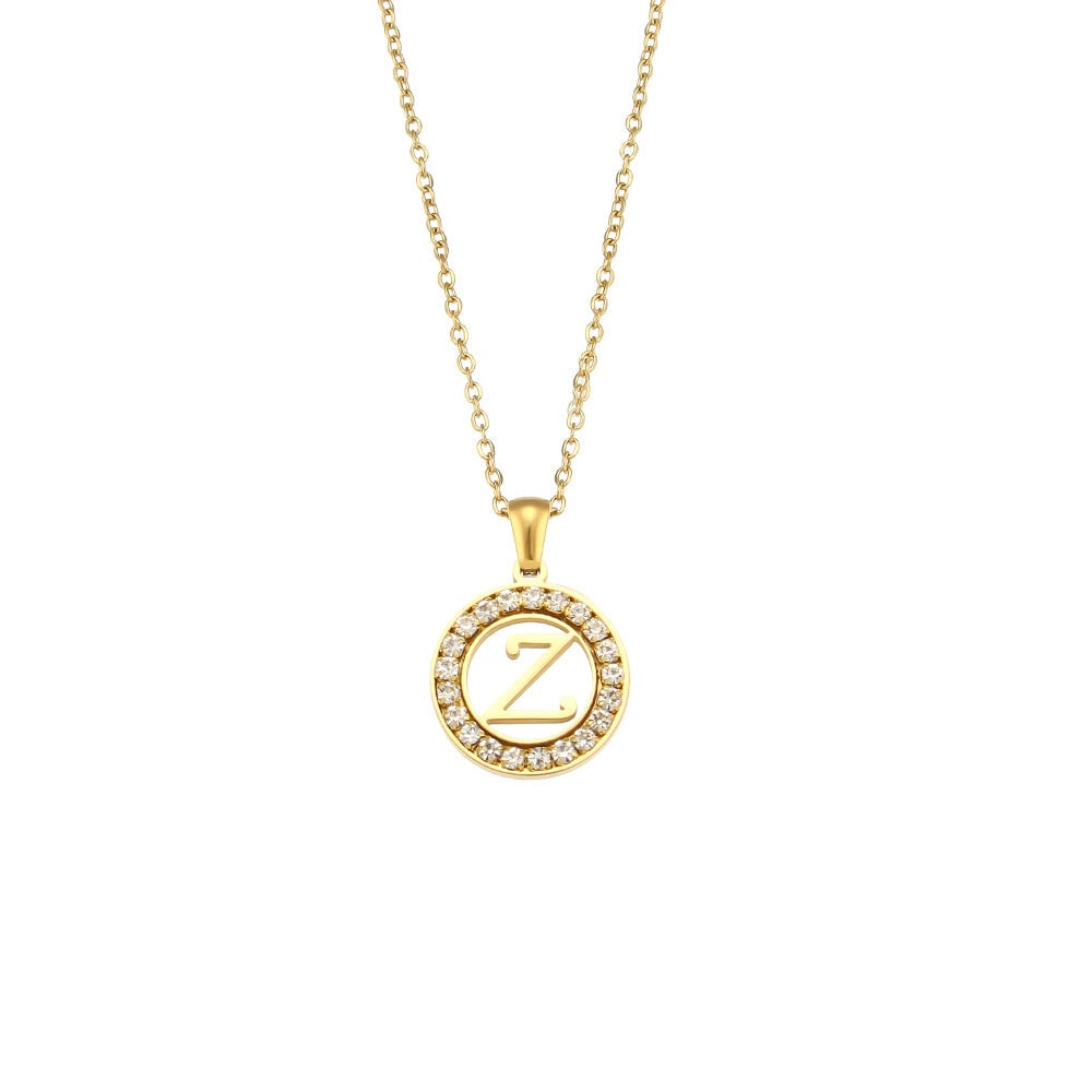 Fashion Round Number Text Letter Stainless Steel 18K Gold Plated Necklaces