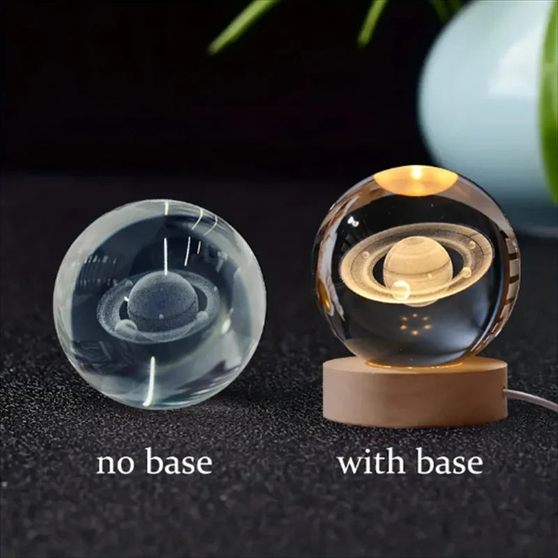 6cm 3D Crystal Glass Planet LED Night Light with Laser