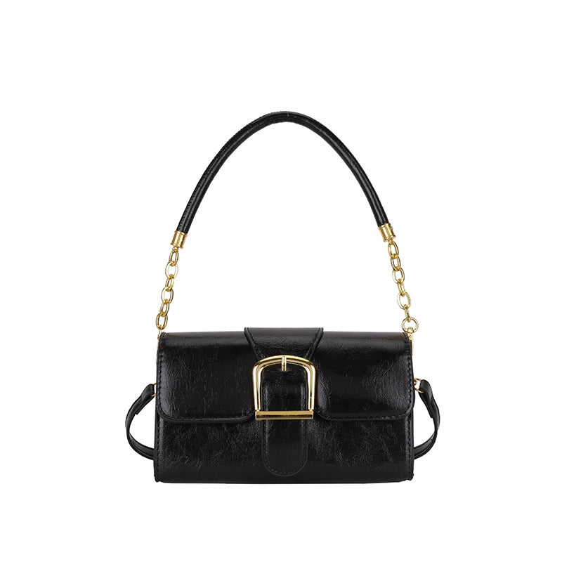 Women's Small Pu Leather Solid Color Streetwear Square Flip Cover Shoulder Bag