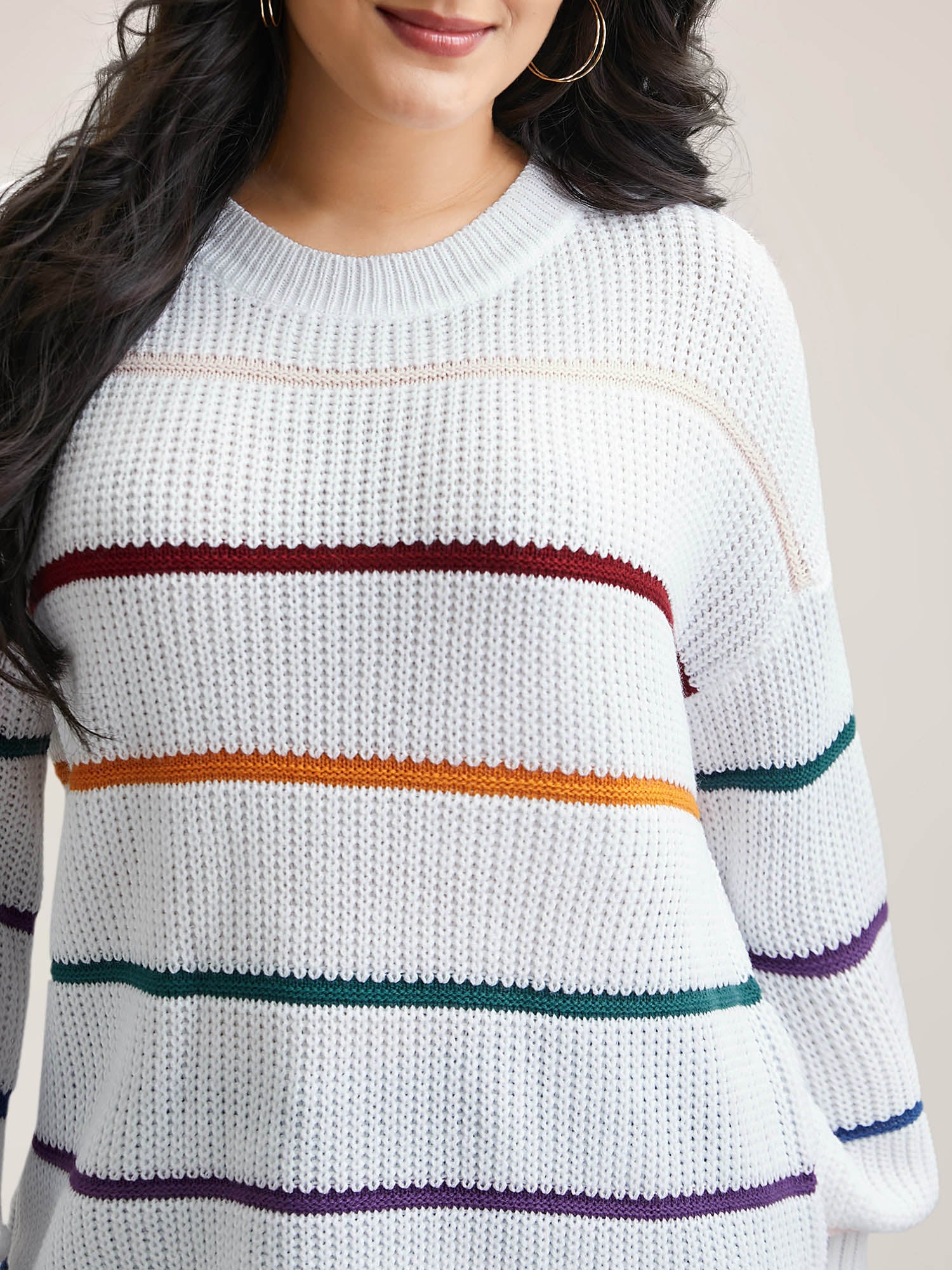 Multi-Color Textured Balloon Sleeve Pullover