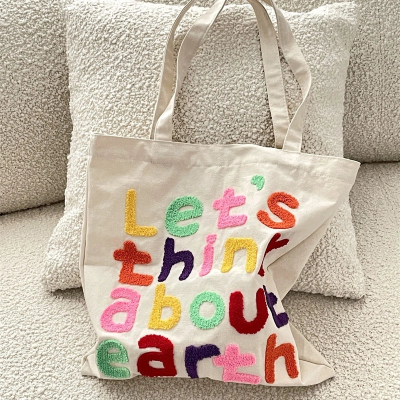 Women's Medium Canvas Letter Basic Classic Style Square Magnetic Buckle Canvas Bag