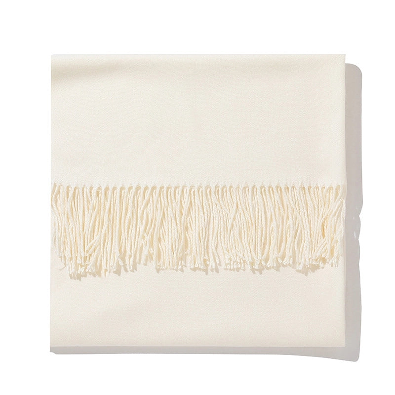 250g Autumn And Winter New Warm Thick Cashmere Texture Solid Color Couples Long Scarf Air Conditioning Tassel Shawl