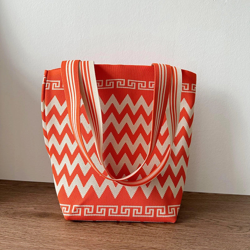 Women's Large Polyester Printing Classic Style Square Open Straw Bag