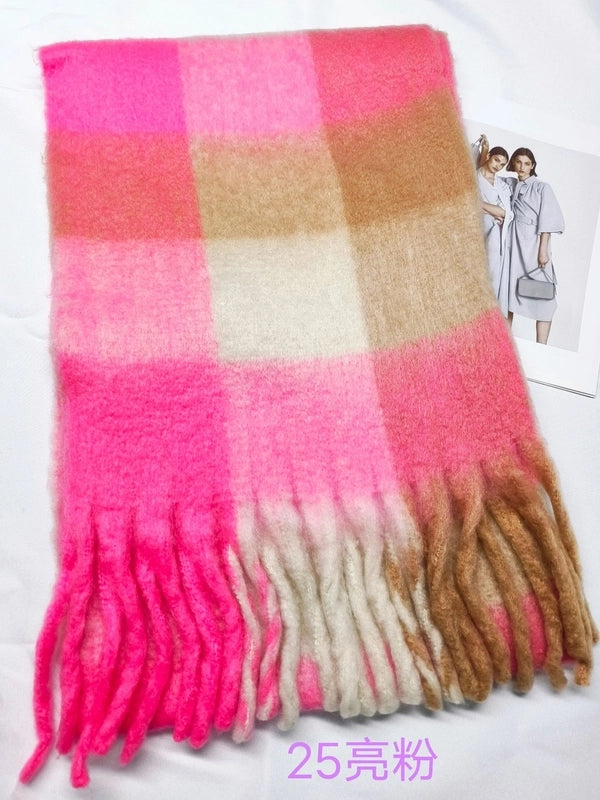 New Plaid Autumn And Winter White Scarf Women's  Atmosphere Warm Soft Tassel Shawl Scarf