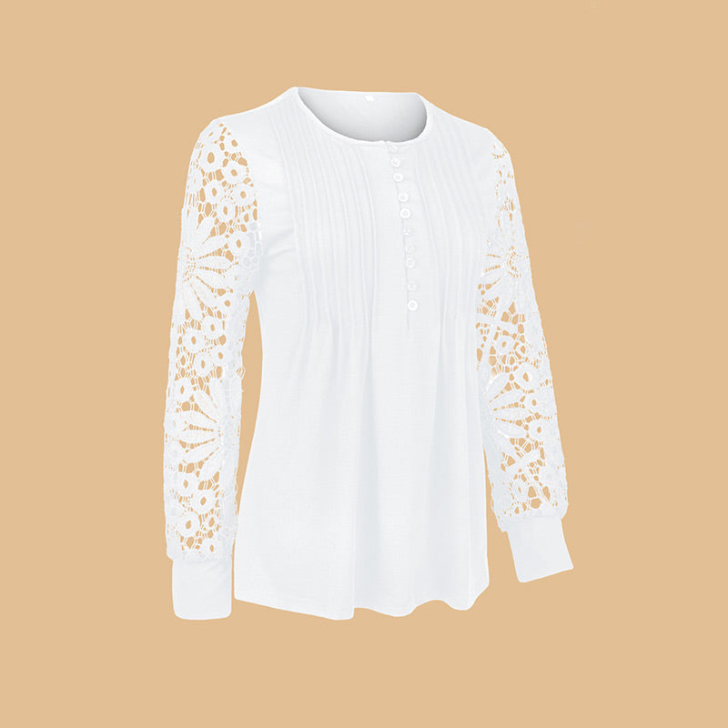 💥Sale 49% discount💕Blouse with floral pattern, long sleeve, V-neckline and lace