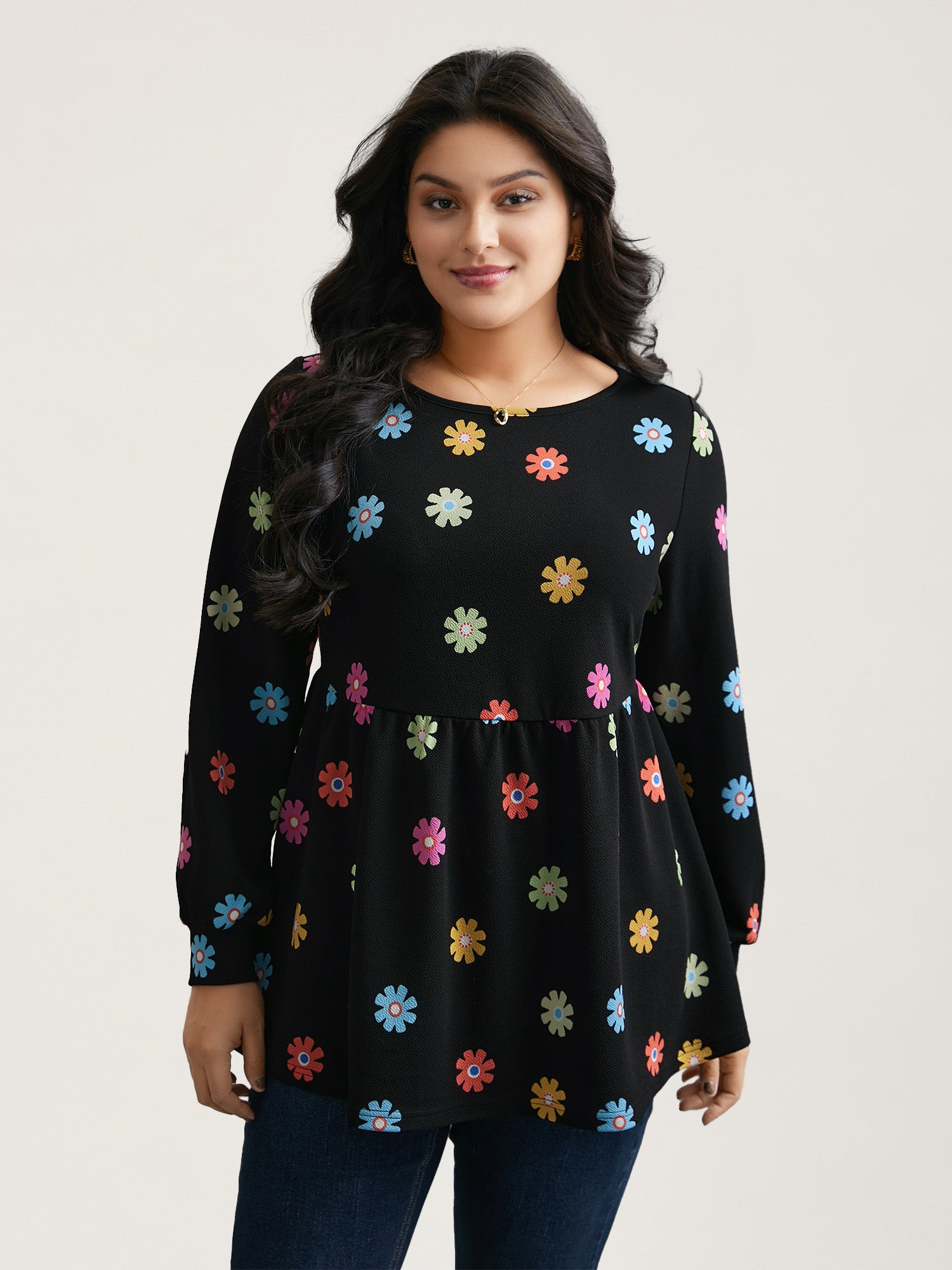 Multi-Color Floral Textured Stretchy Knit Top