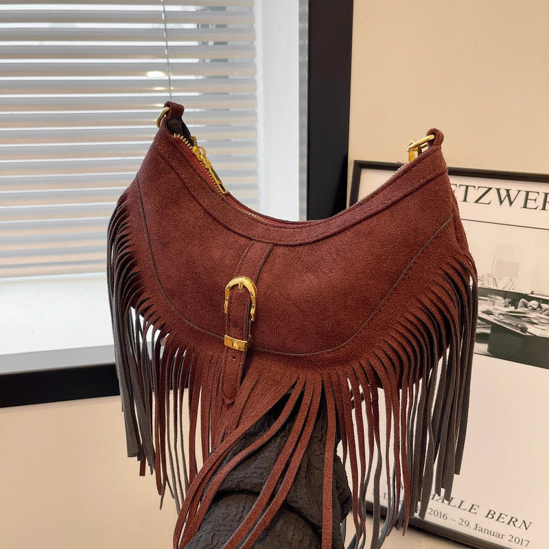 Women's Medium Pu Leather Solid Color Vacation Classic Style Tassel Dumpling Shape Zipper Crossbody Bag