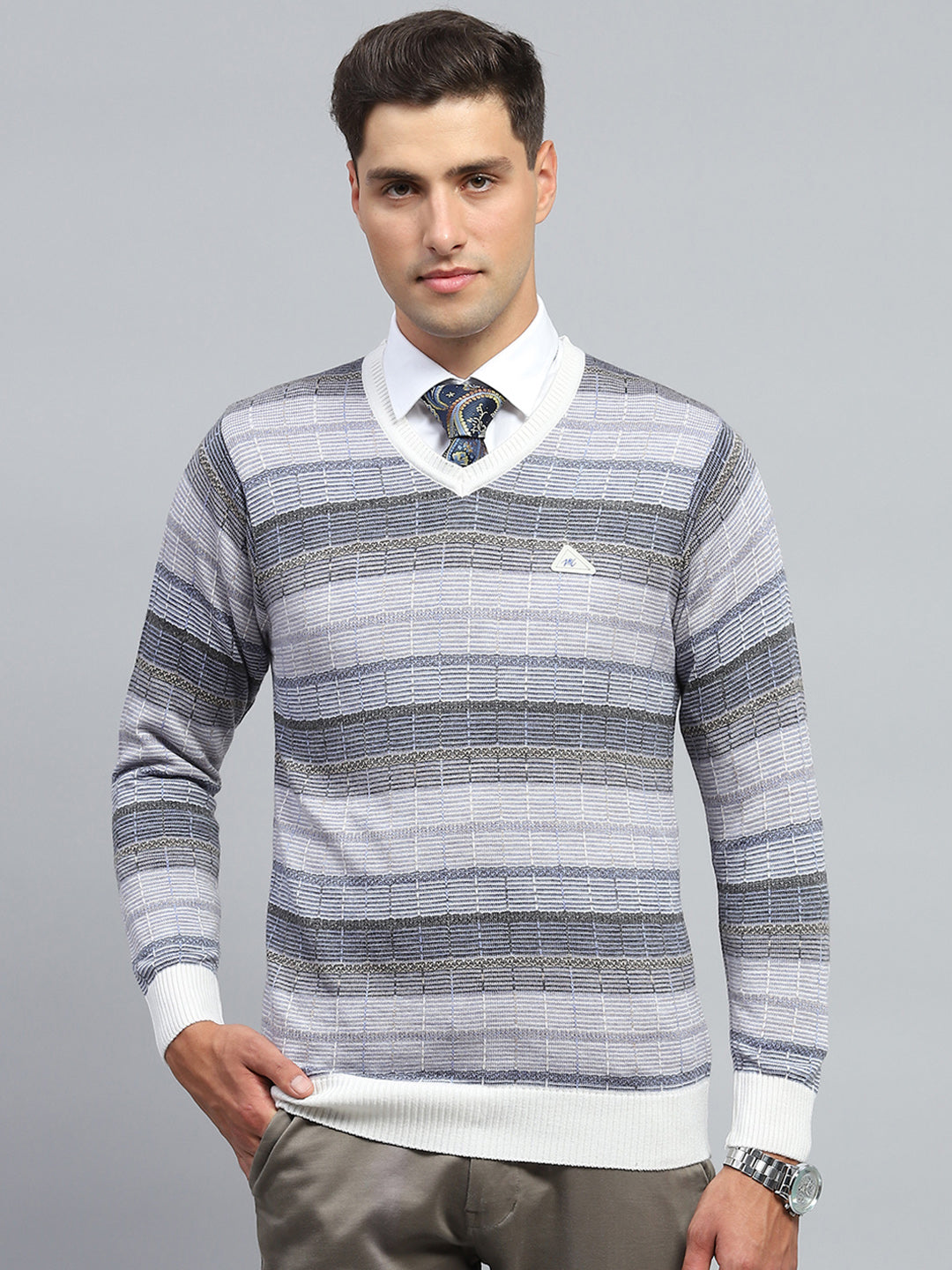 Men Multicolor Check V Neck Full Sleeve Pullover