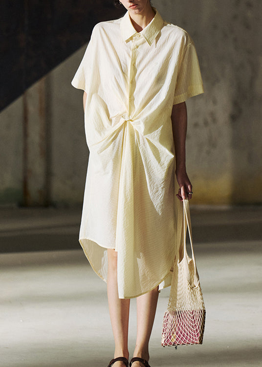 French Beige Peter Pan Collar Asymmetrical Patchwork Cotton Shirts Dresses Summer