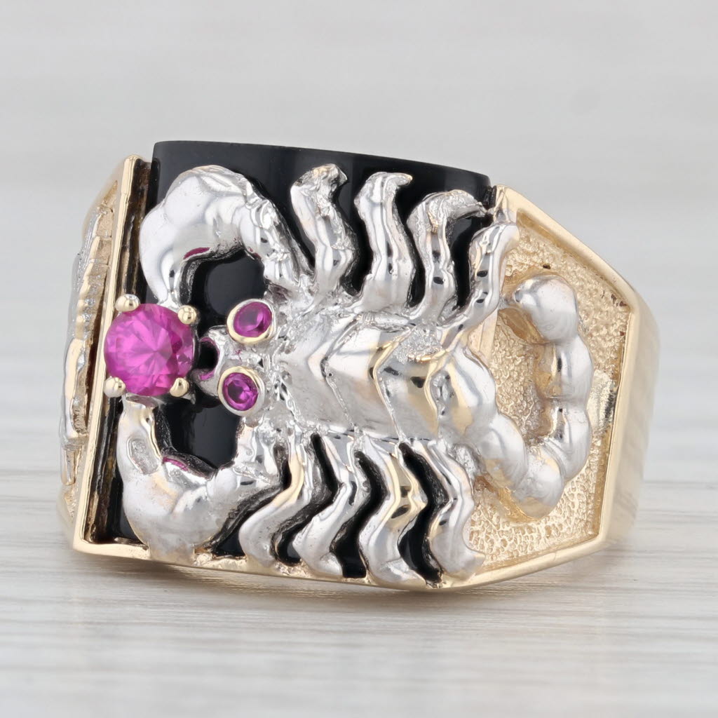 0.25ctw Lab Created Ruby Onyx Scorpion Ring 14k Yellow White Gold Size 10.25