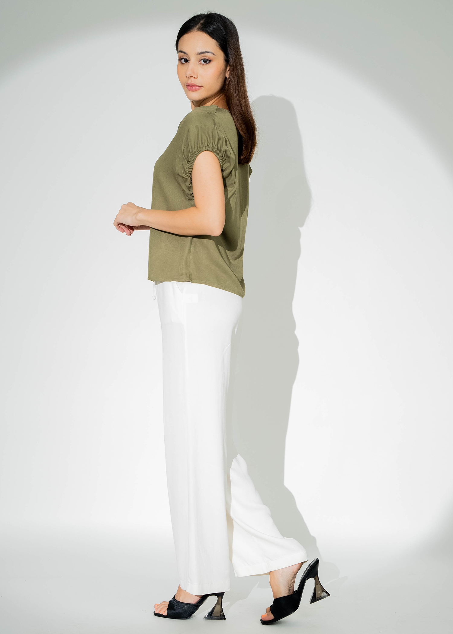 V Neck Blouse With Elasticated Sleeves