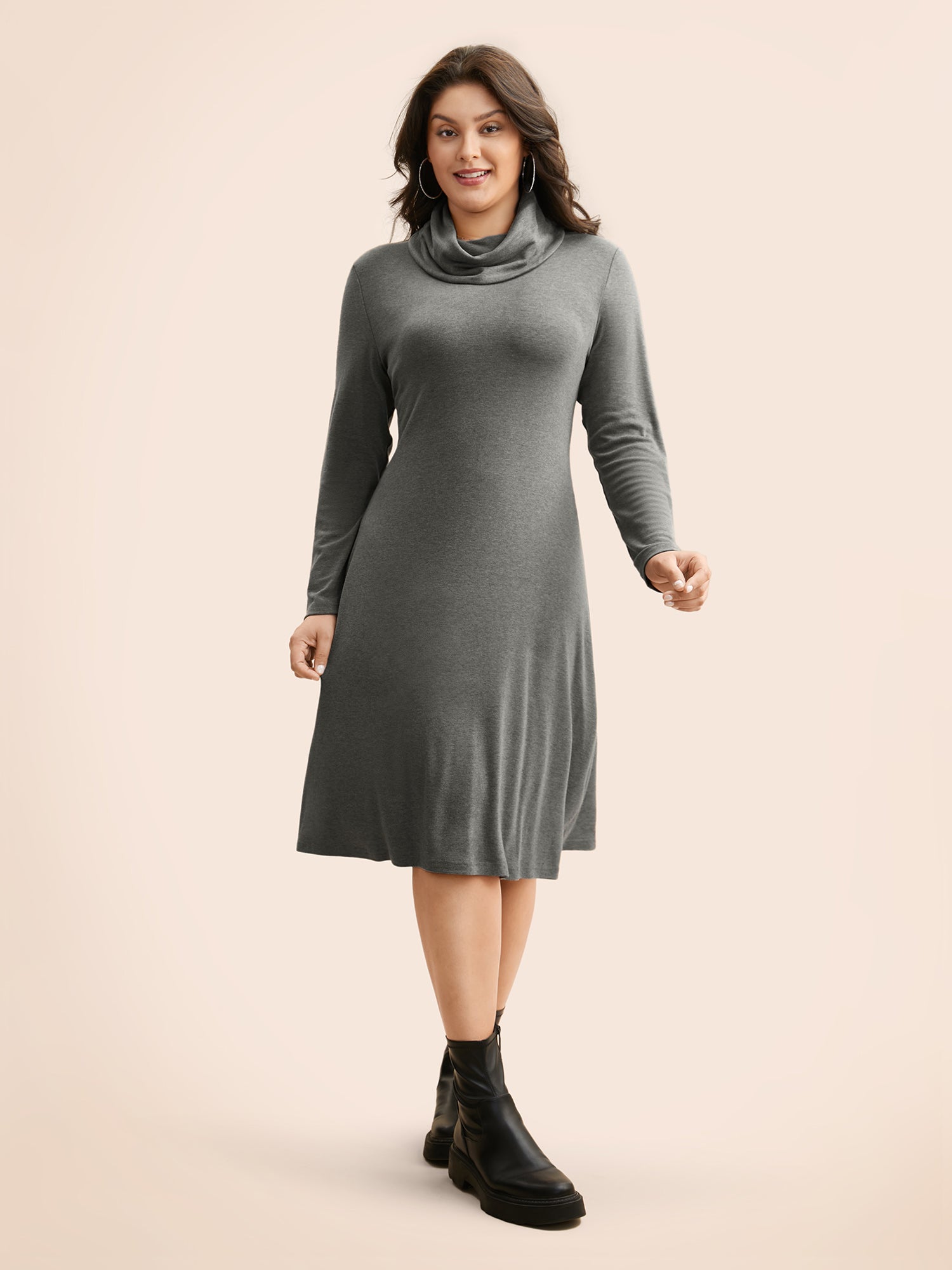 Solid Turtleneck High Stretch Dress