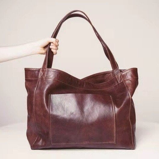 Women's Large Soft Leather Tote Bag With Pocket