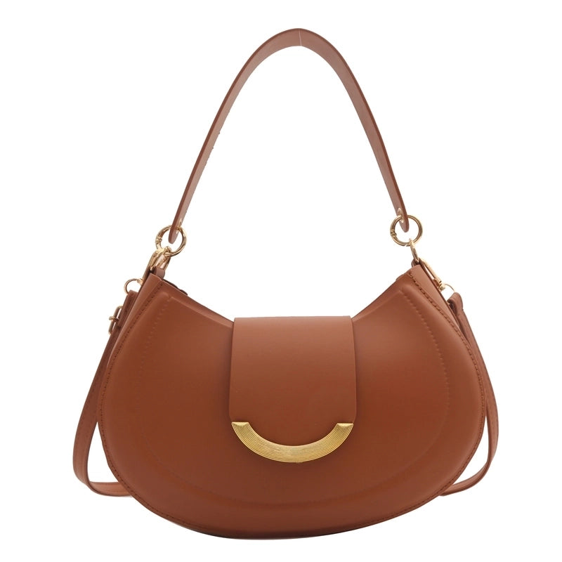 Women's Pu Leather Solid Color Vintage Style Classic Style Semicircle Buckle Shoulder Bag