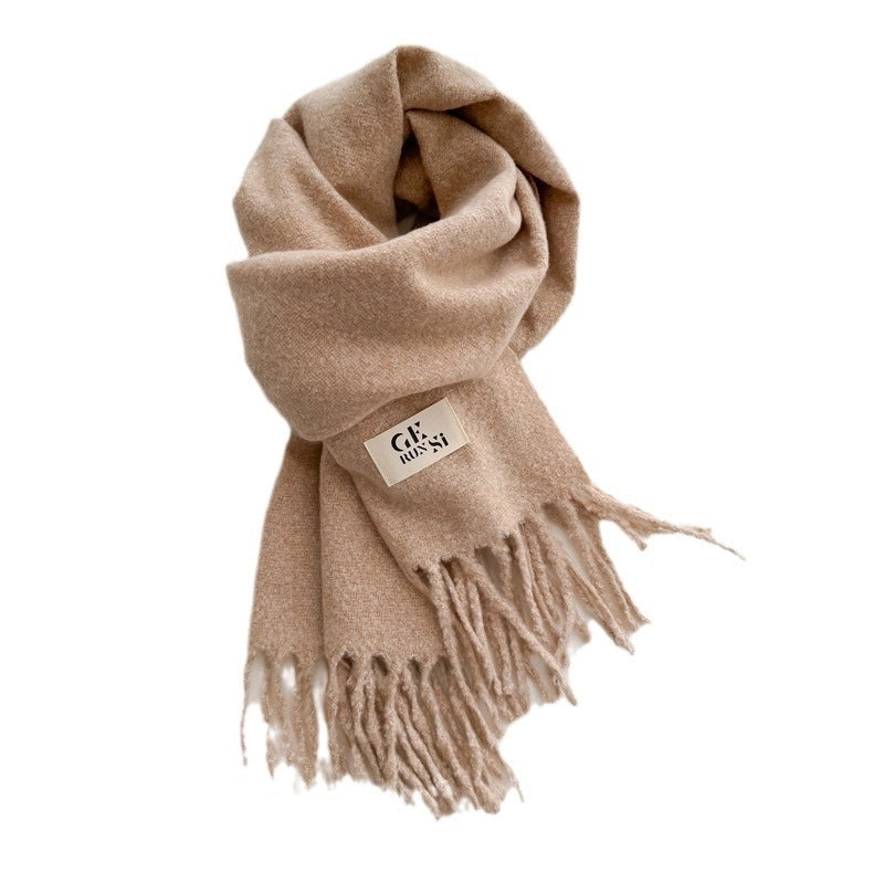 Women's Minimalist Solid Color Imitation Cashmere Tassel Scarf