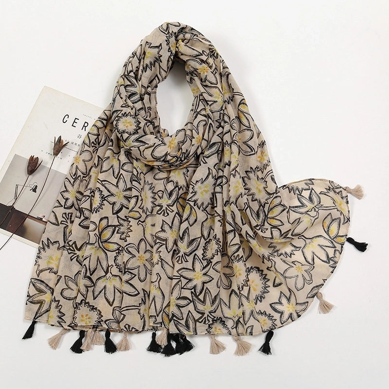 Women'S Bohemian Geometric Cotton And Linen Scarf