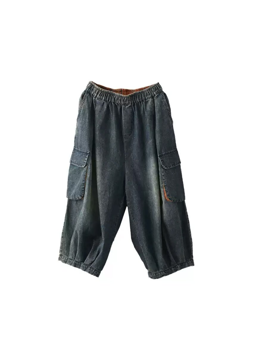 Women Summer Vintage Spliced Denim Harem Pants