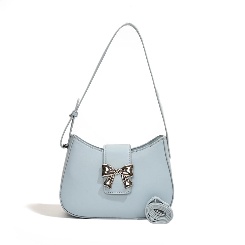 Women's Medium Pu Leather Solid Color Bow Knot Elegant Basic Square Zipper Underarm Bag