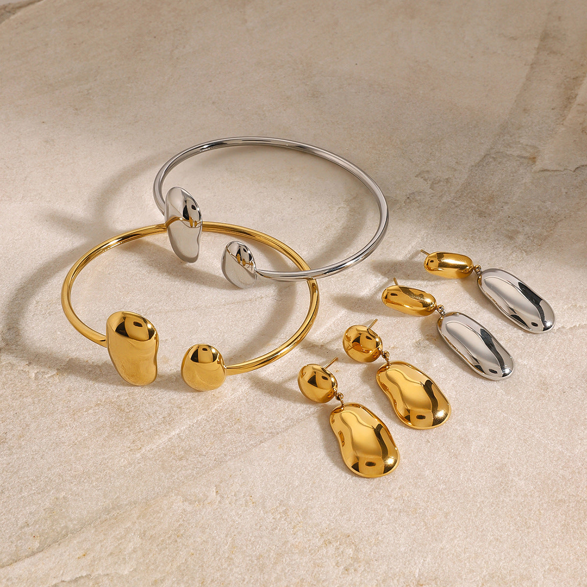 Stainless Steel Water Drop Open Bracelet Earrings Niche Bracelet Earrings Titanium Steel