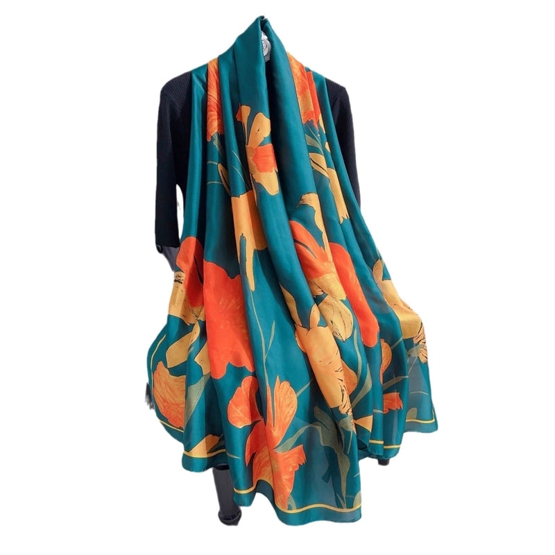Silk Scarf Women's Spring And Autumn Fashion Printed Silk Elegant Scarf Thin Shawl Office Outer Warming Scarf