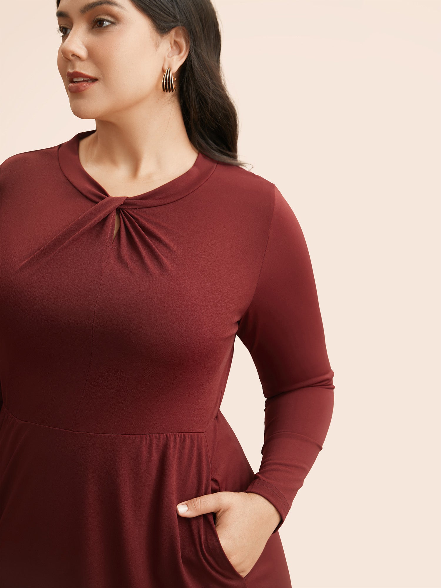 Plain Twist Neck Midi Dress