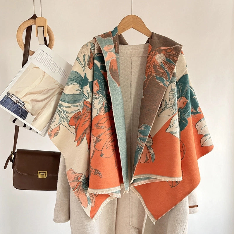 Women's Elegant Plant Imitation Cashmere Jacquard Scarf