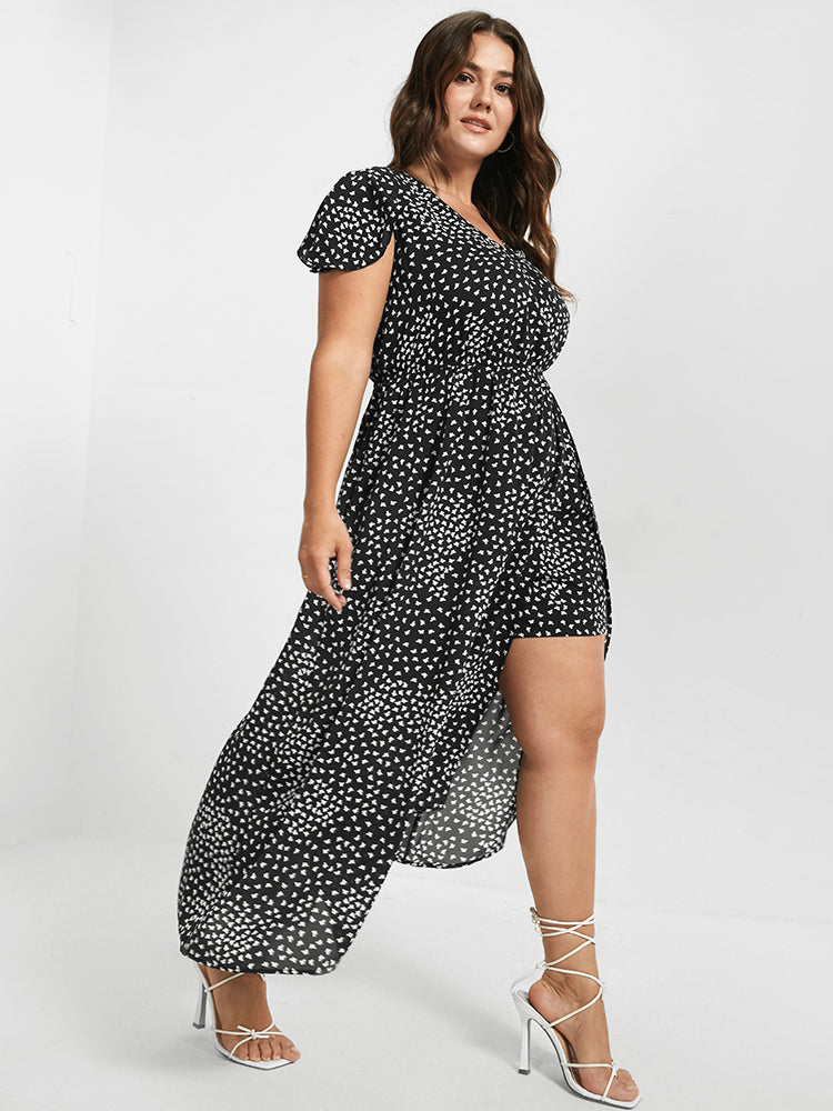 V Neck Butterfly Pattern Split Dress