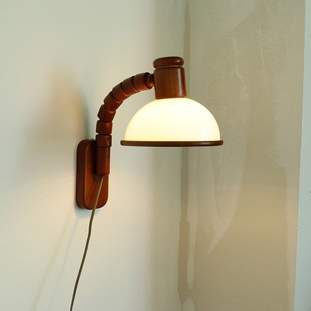 Retro Solid Wood Wall LED Lamp with Plug