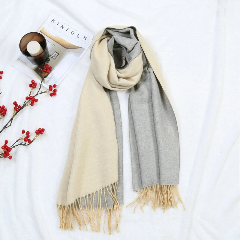 Autumn And Winter New Thickened Cashmere Double-Sided Scarf Women's Popular Versatile Color Matching Shawl Scarf