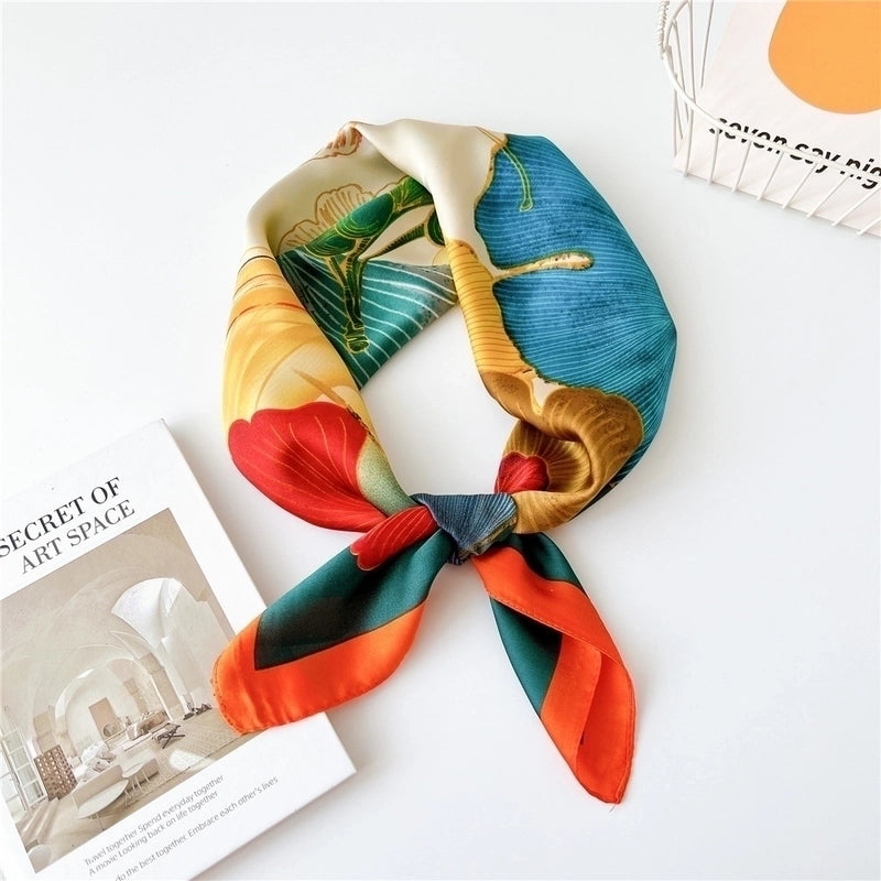 Women's Minimalist Color Block Satin Printing Silk Scarf