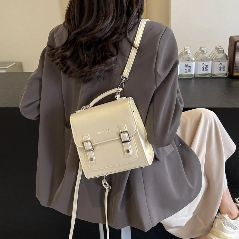 Women's Medium Pu Leather Solid Color Preppy Style Classic Style Sewing Thread Flip Cover Fashion Backpack