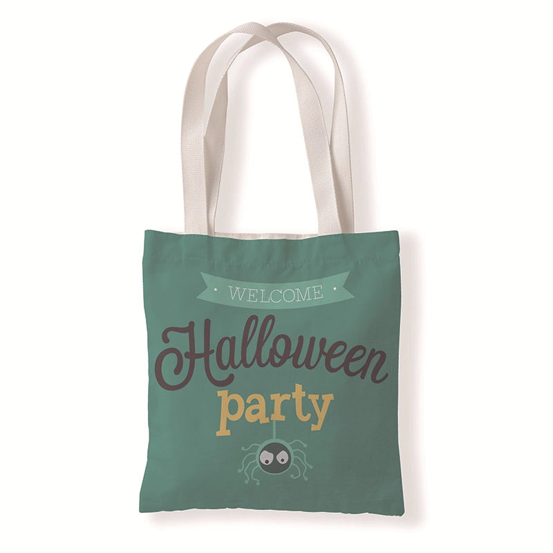 Halloween Unisex Medium Canvas Pumpkin Letter Elegant Streetwear Square Open Canvas Bag
