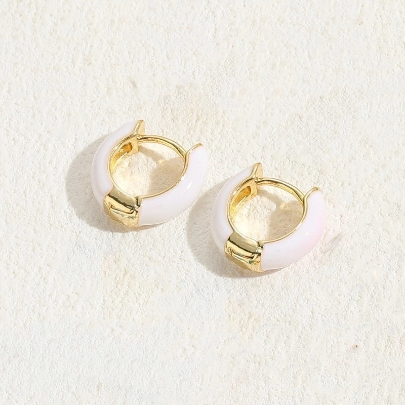 1 Pair Elegant Luxurious Classic Style Solid Color Enamel Plating Copper 14k Gold Plated Hoop Earrings