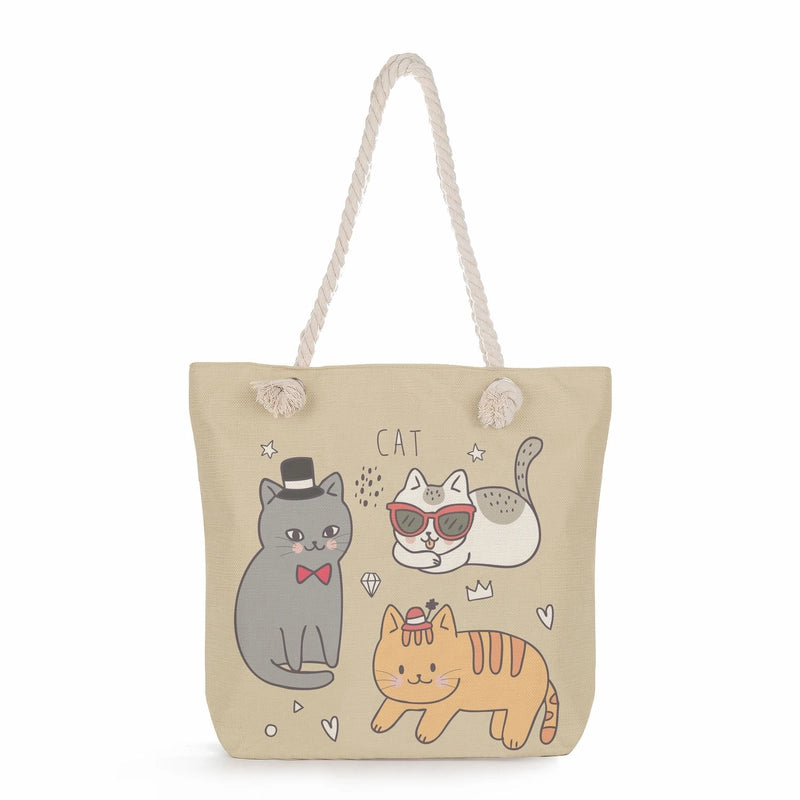 Women's Medium Linen Cartoon Elegant Basic Classic Style Square Zipper Canvas Bag