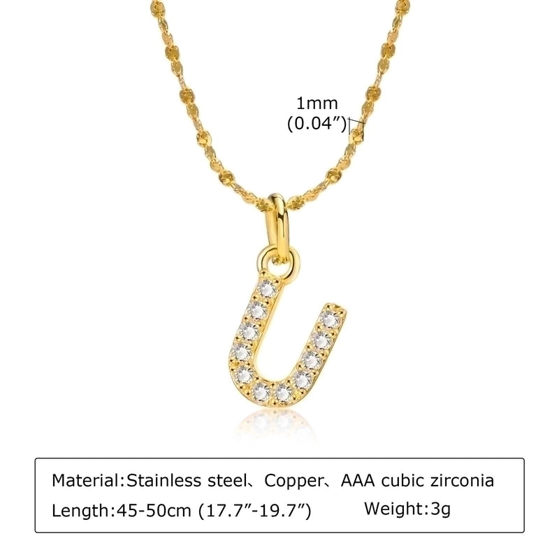 Minimalist Letter 201 Stainless Steel Copper Inlay Artificial Diamond Pendant Necklace